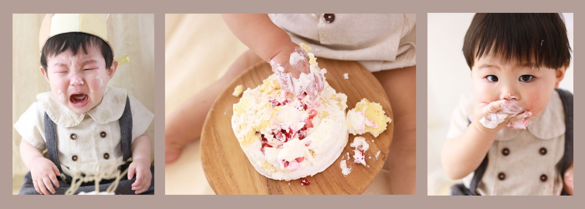 スマッシュケーキを手づかみで食べる赤ちゃんの撮影例